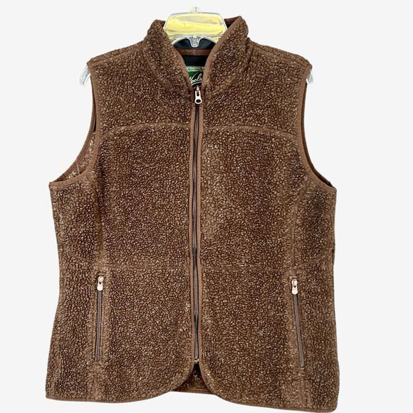 Woolrich Sherpa Fleece Zip Vest Womens XL Dark Toast Heather Brown - Picture 1 of 10
